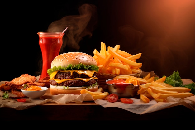 Double cheeseburger and chips