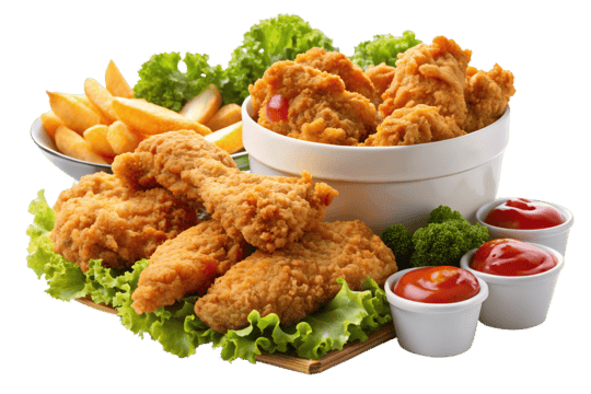 Breaded chicken (4pcs) & Chips